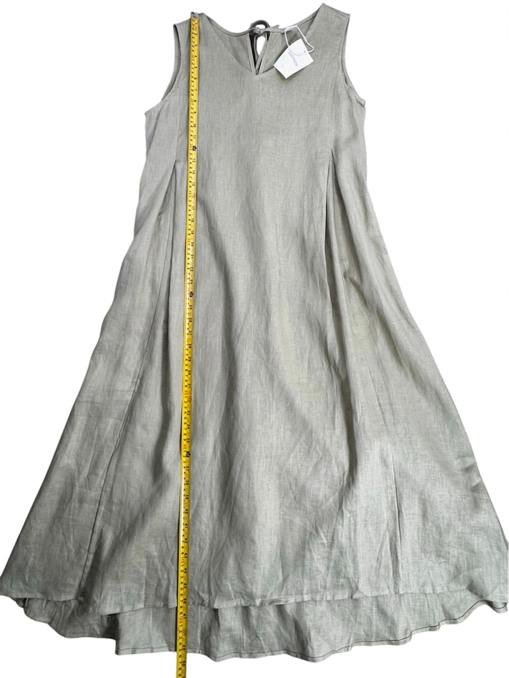 Sleeveless V-Neck Linen Blend Maxi Dress in Light Olive - Picture 15 of 16